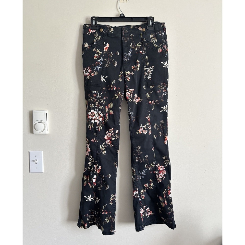 Pilcro The Demilune Boot Cut Black Floral Pants Size 30 Cotton Boho Hippie